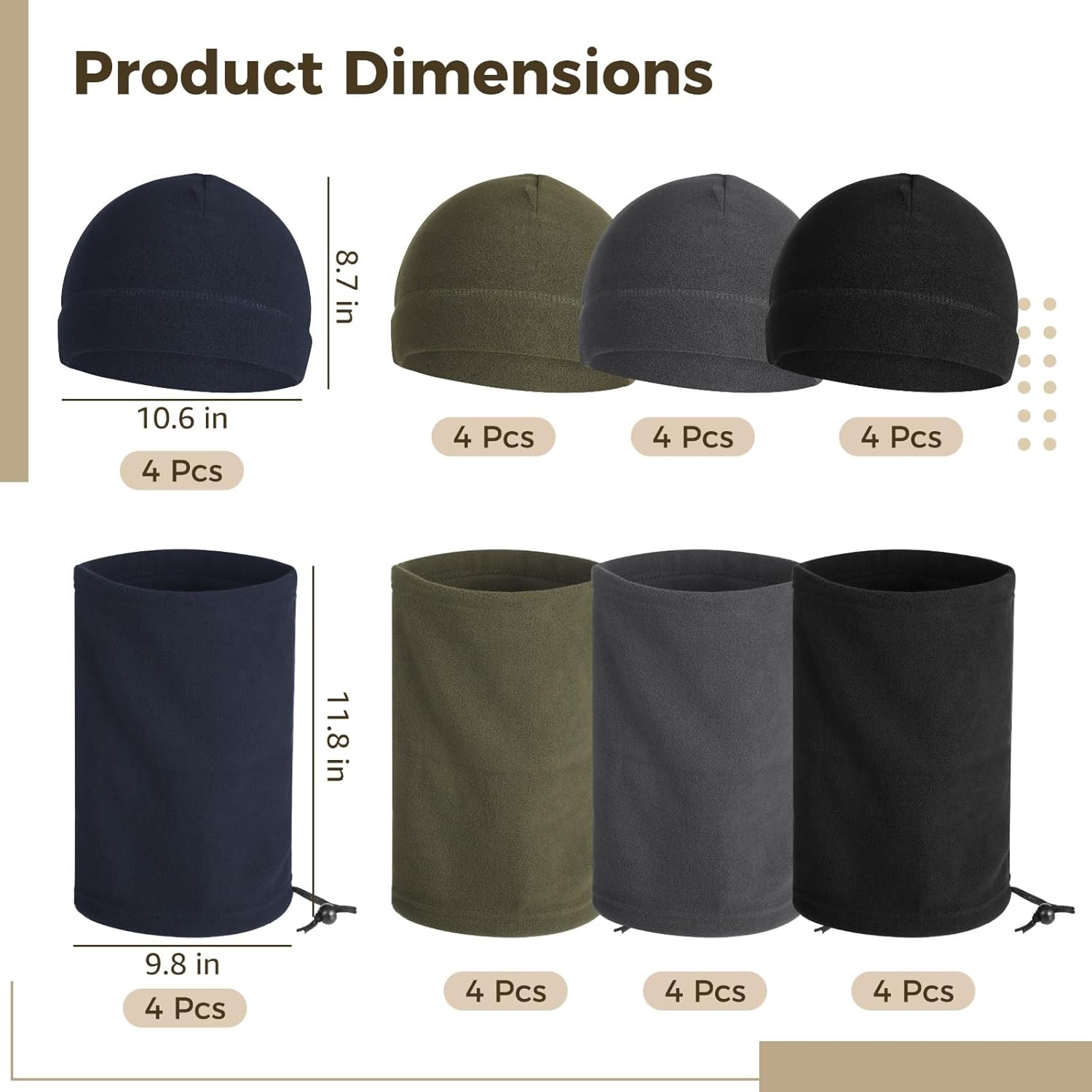 8 Pcs Winter Neck Gaiter Beanie Hats Set for Men Women, Fleece Lined Neck Warmer Face Cover, Windproof Face Cover Neck Scarf for Skiing, Running, 4 Colors - Image 4