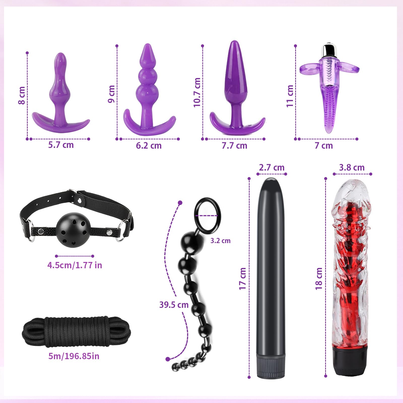 Kit BDSM Bondage 26 Pièces Qoosea pour Couples Menottes Réglables Entraves Cheville Collier avec Set de Plug Anal Pinces à Tétons Fouet Cache-yeux Boule Baillon Jouets Vibrants pour Jeu Sensuel Adulte