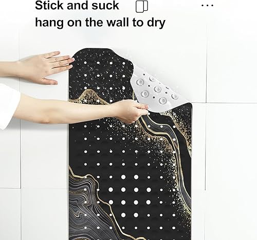 Miniatura 4 de LNOND Tapete de baño de mármol antideslizante, extra largo de 40 x 16 pulgadas, tapete antideslizante para bañera, tapete de ducha de mármol negro