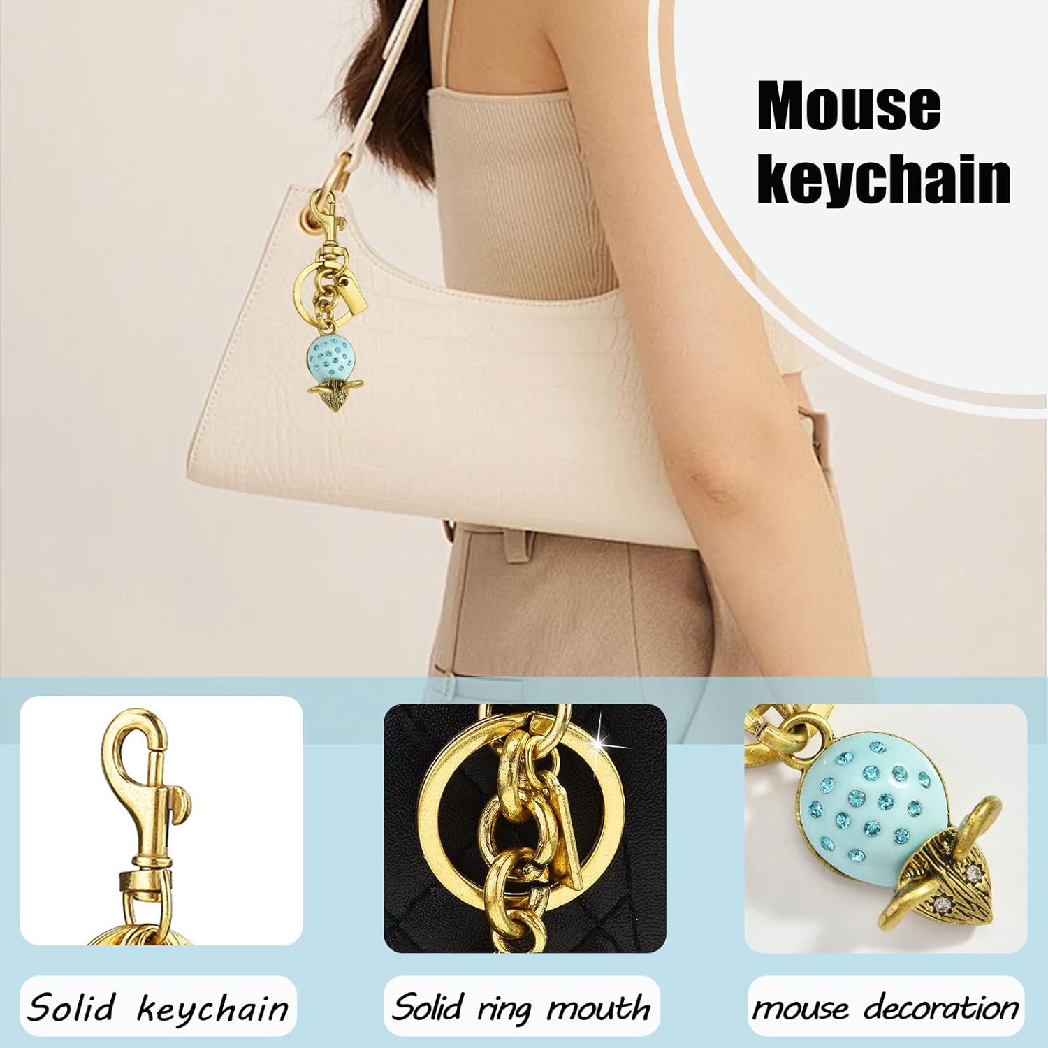 Cute Gold Mouse Keychain Car Key Chain Bag Purse Charm Bag Charms For Tote Bags Accessories For Women - Image 2