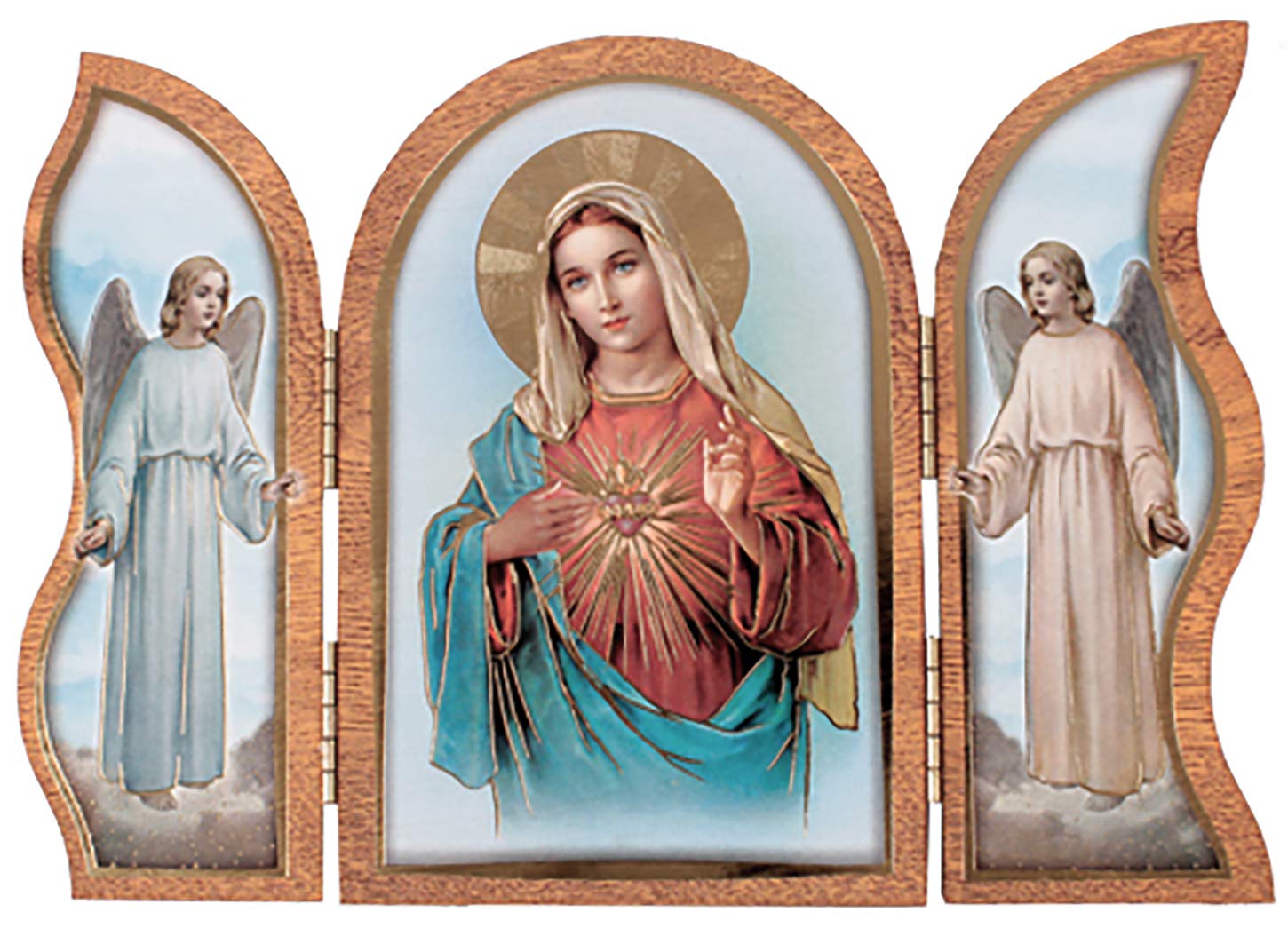 Pavally® SACRED HEART OF MARY WOODEN TRIPTYCH PLAQUE Catholic Devotion Religious