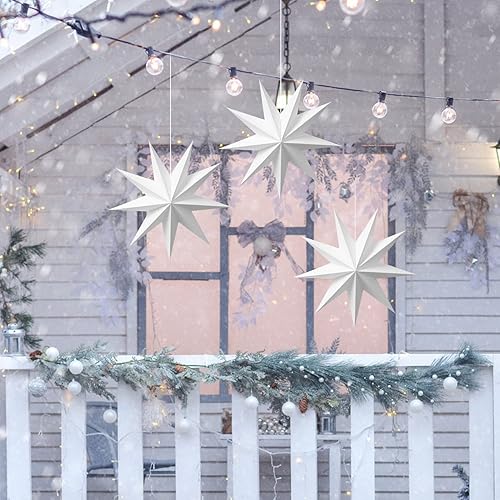 Miniatura 3 de 3Pcs 9-Pointed Paper Star Lanterns 12 Inch Hanging Lampshade Wedding Birthday Christmas Home Party Decoration SUNBEAUTY (White)