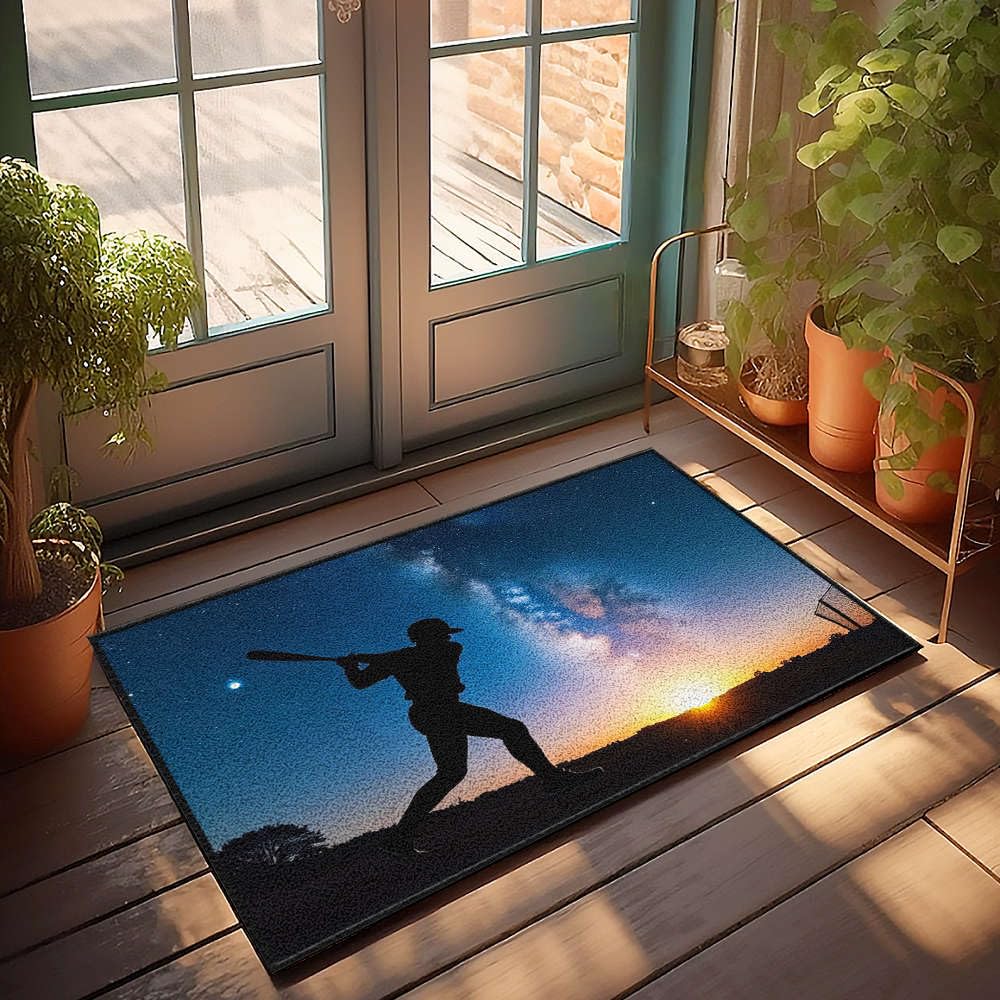 Tapis de bienvenue baseball déco man cave et paillasson entrée intérieur 65x90 cm