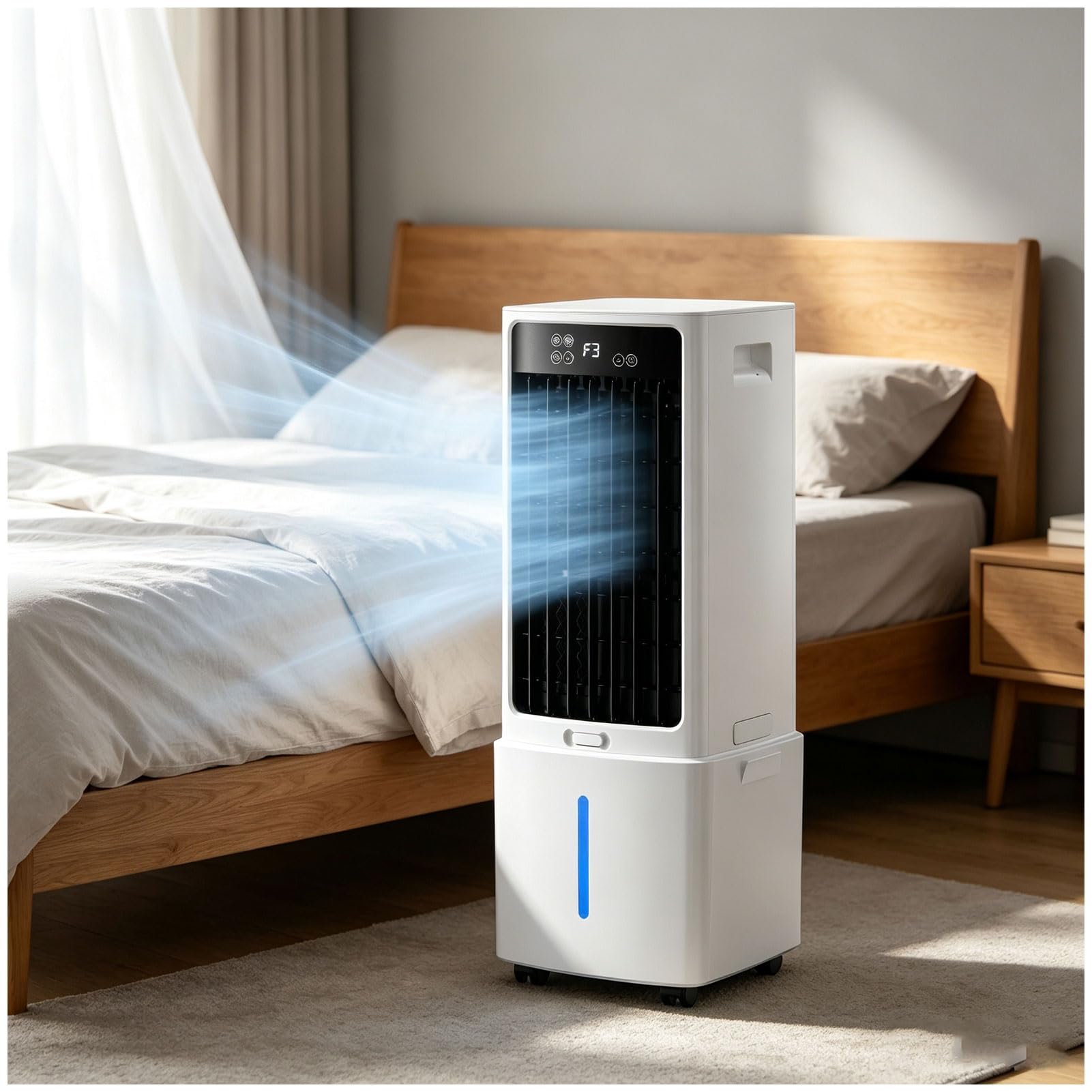 Evaporative Air Cooler Portable, 12L Tank, 3-Speed Swamp Cooler with Remote, Airflow distance 10m, 12H Timer & Ice Packs, Mobile Air Cooler Fan for House Restaurant Garage Patio