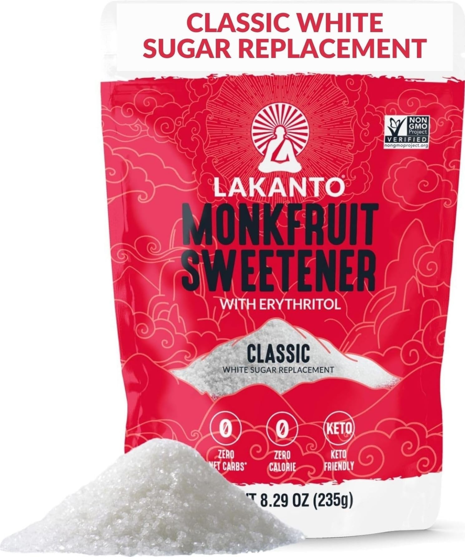 Classic Monk Fruit Sweetener with Erythritol, 8.29 oz | White Sugar Substitute for Coffee, Tea, Baking, Cooking, Zero Calorie, Keto Diet Friendly, Monkfruit Extract