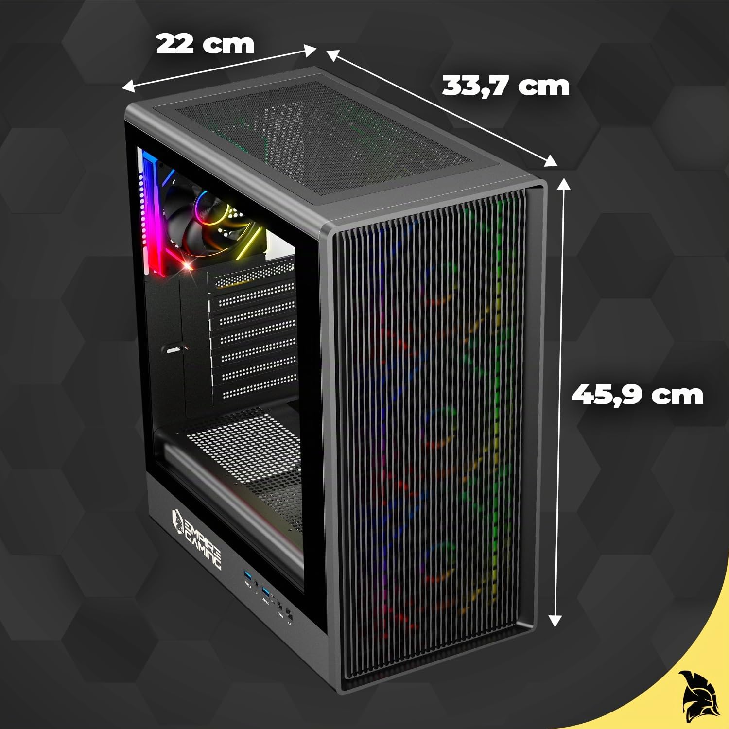 EMPIRE GAMING EC256 - Case PC Gaming Mid Tower ATX/mATX/ITX, frontale Airflow, 4 Ventole ARGB 120 mm Preinstallate + HUB PWM, Vetro Temperato, GPU 325 mm, Watercooling 240 mm, 2xUSB 3.0