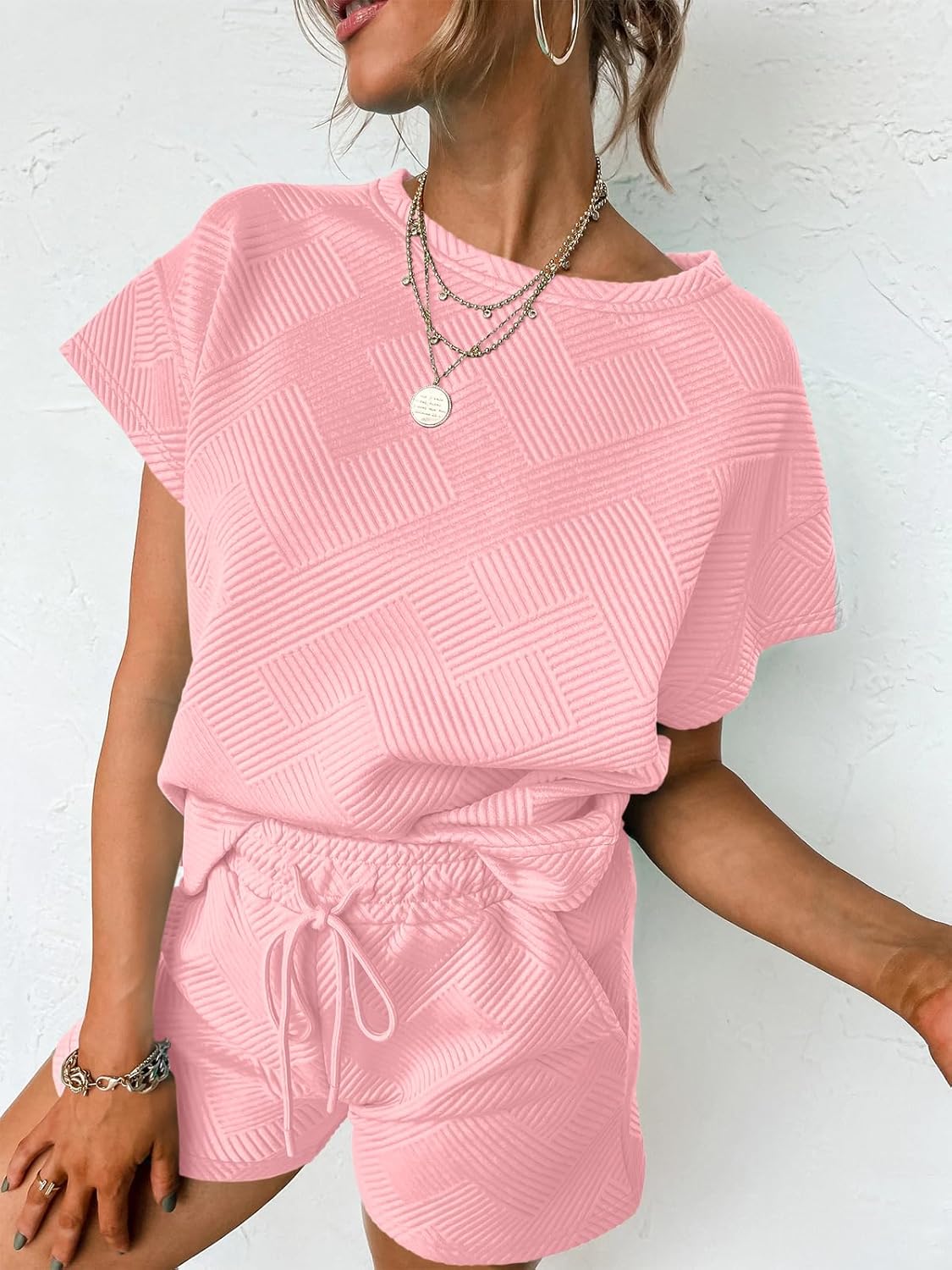 Tankaneo Womens Loungewear Set Short Sleeve Tops and Shorts 2 Piece Outfits Matching Lounge Pajama Set with Pockets - Image 3