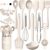 Silicone Kitchen Cooking Utensils Set, Umite Chef 22Pcs Heat Resistant Kitchen Utensils, Spatula, Spoon, Whisk, Dishwasher Safe Kitchen Utensil Gadgets Tools Set for Nonstick Cookware(Khaki)