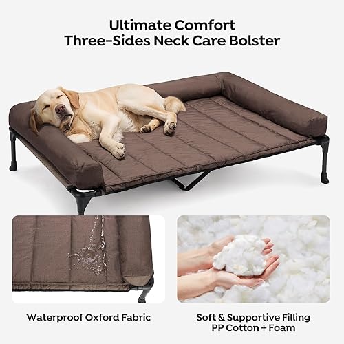 Miniatura 3 de Veehoo Cama elevada refrescante para perro con cojín extraíble e impermeable, cuna elevada para mascotas con malla Teslin transpirable, pies beige
