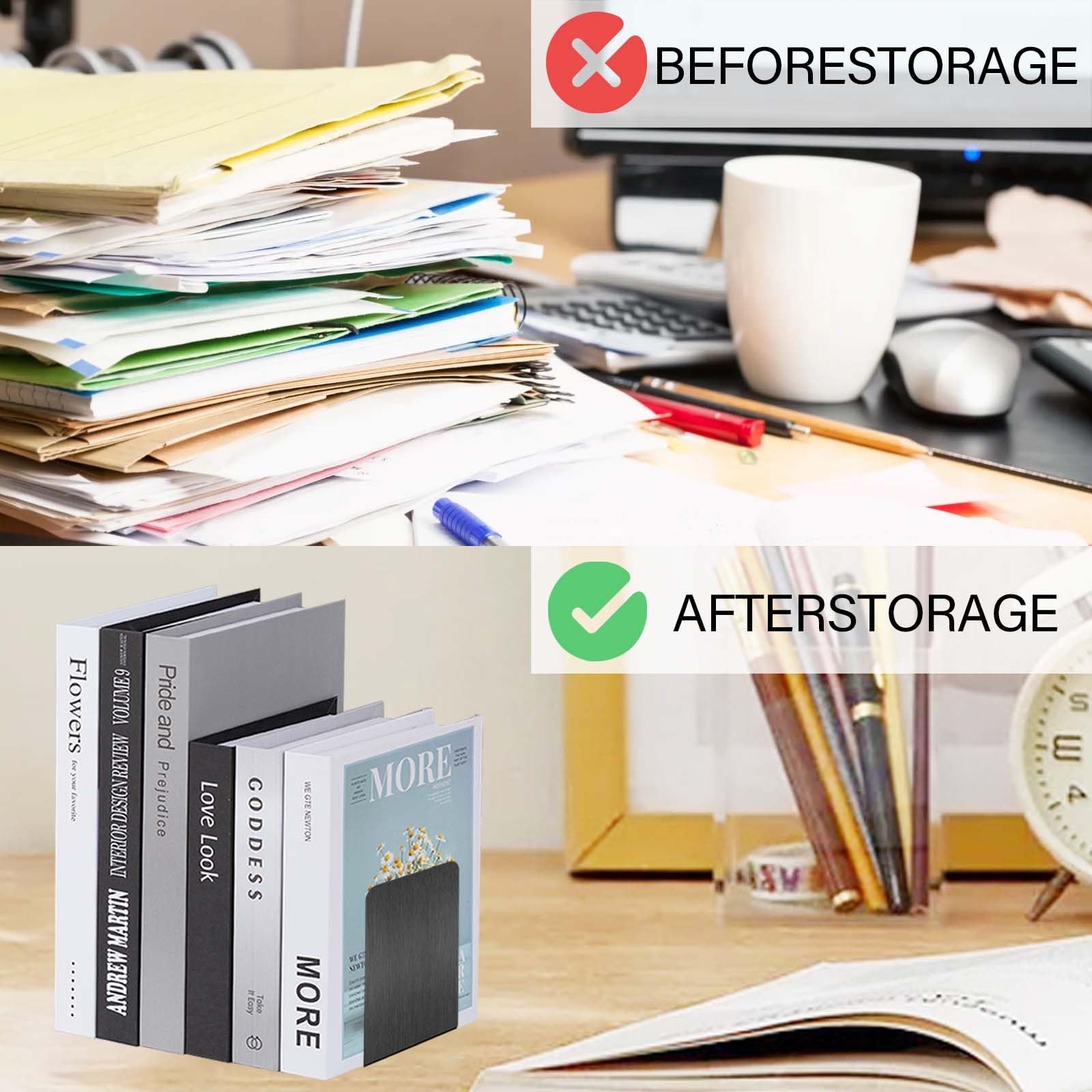 Fermalibri in metallo 6 pezzi 17x13,5x10,2 cm Organizer da Scrivania per Libri con supporto antiscivolo nero