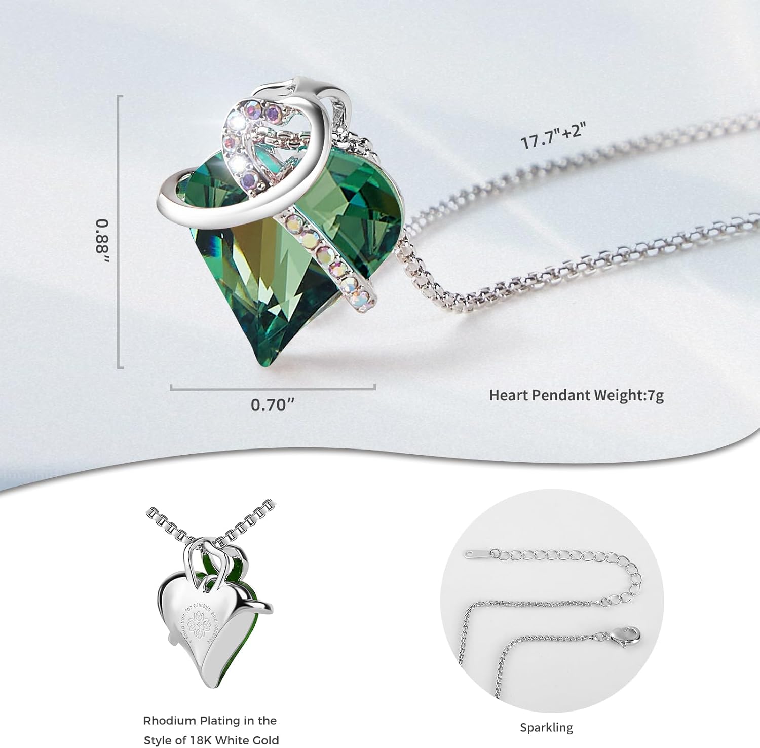 Jewelry for Women, Birthstone Necklace for Women Infinity Pendant Necklace Heart, Rhodium Plating in the Style of 18K White Gold, birthday gifts for women infinity necklace - Image 3