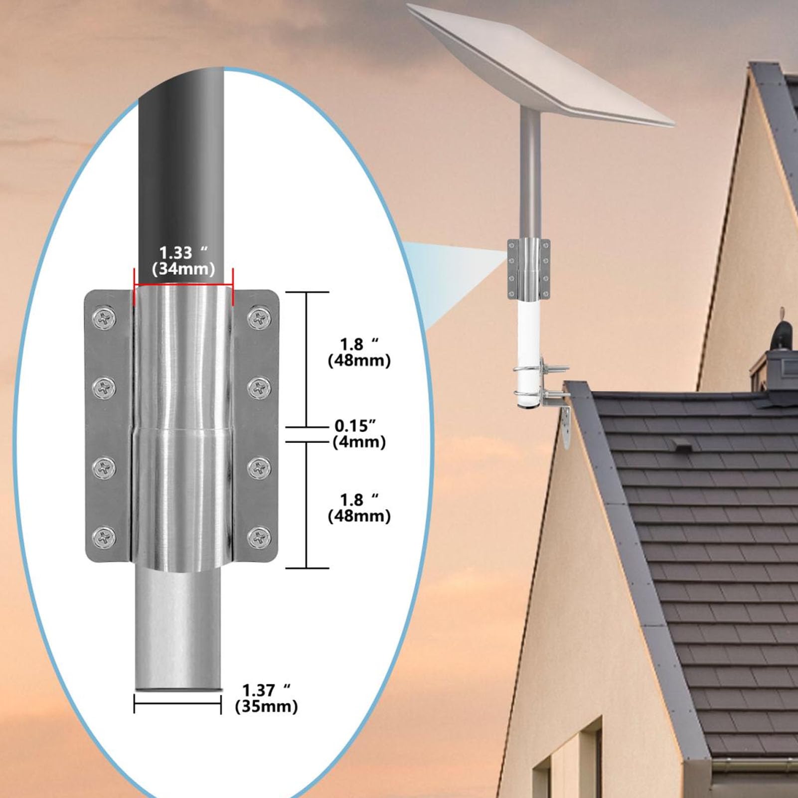 Supporto da Tetto , Supporto da Palo in Acciaio Regolabile Resistente Alle Intemperie da 3 Mm, da Parete con compatibilità Universale per Parabola Rettangolare V2