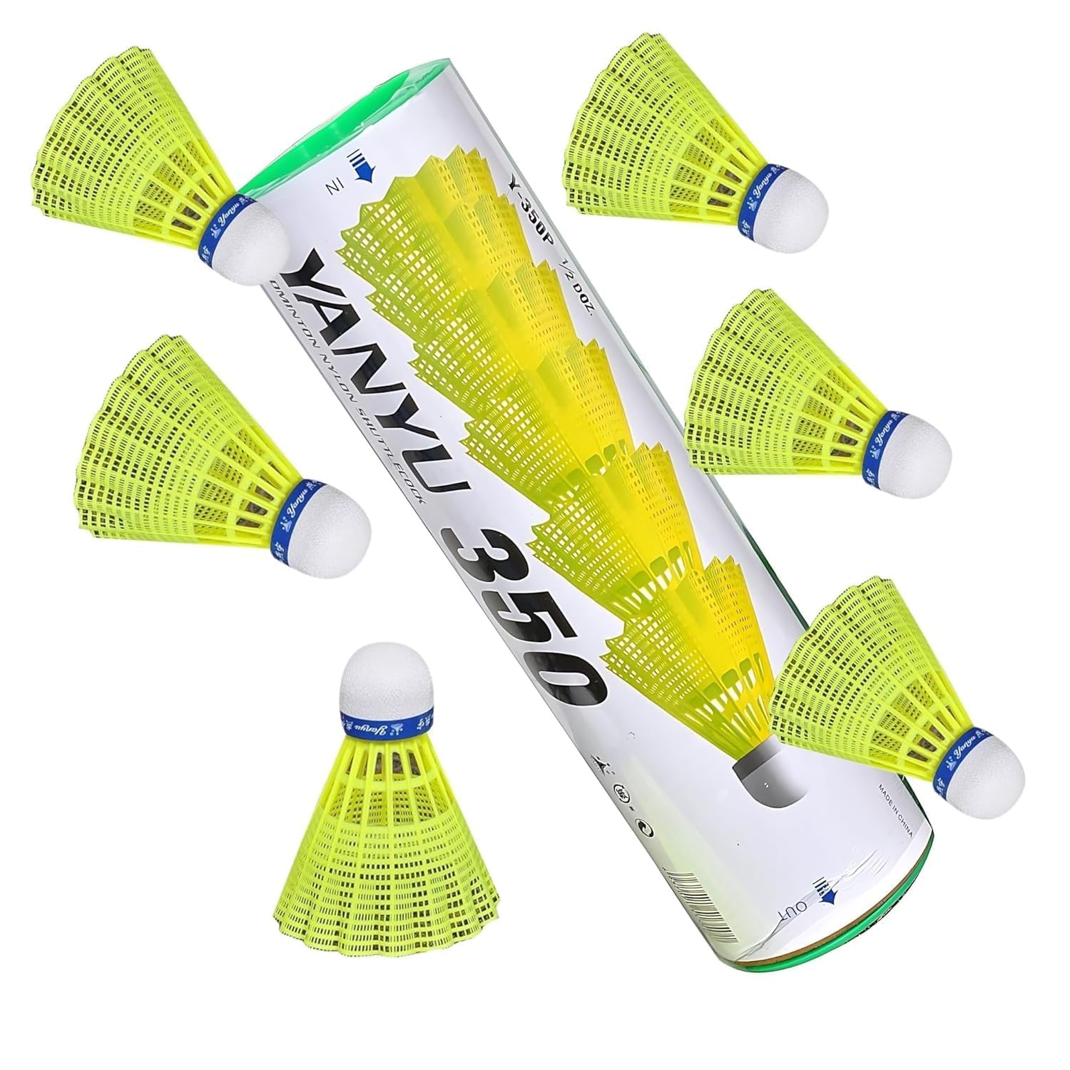 AINIBINI 350 Nylon Shuttle Cock, Pack of 6 (Yellow)-image-41