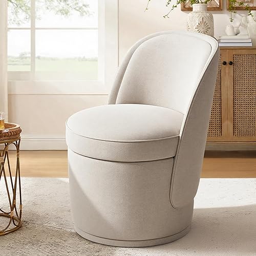 MALOL Swivel Accent Chair, 360° Swivel Chair with Hidden Storage, Modern Small Barrel Swivel Armchair for Living Room/Bedroom, Beige