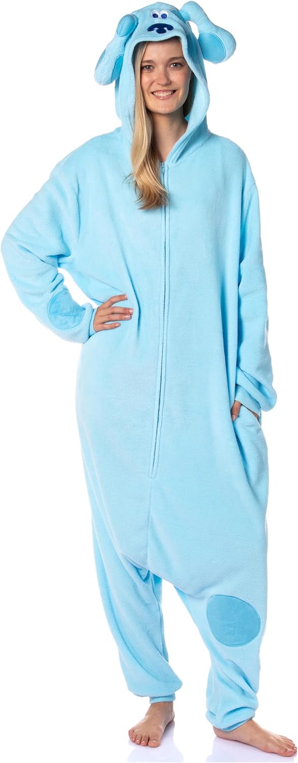 INTIMO Nickelodeon Mens' Blue's Clues Character Hooded Union Suit Costume Sleep Pajama For Adults