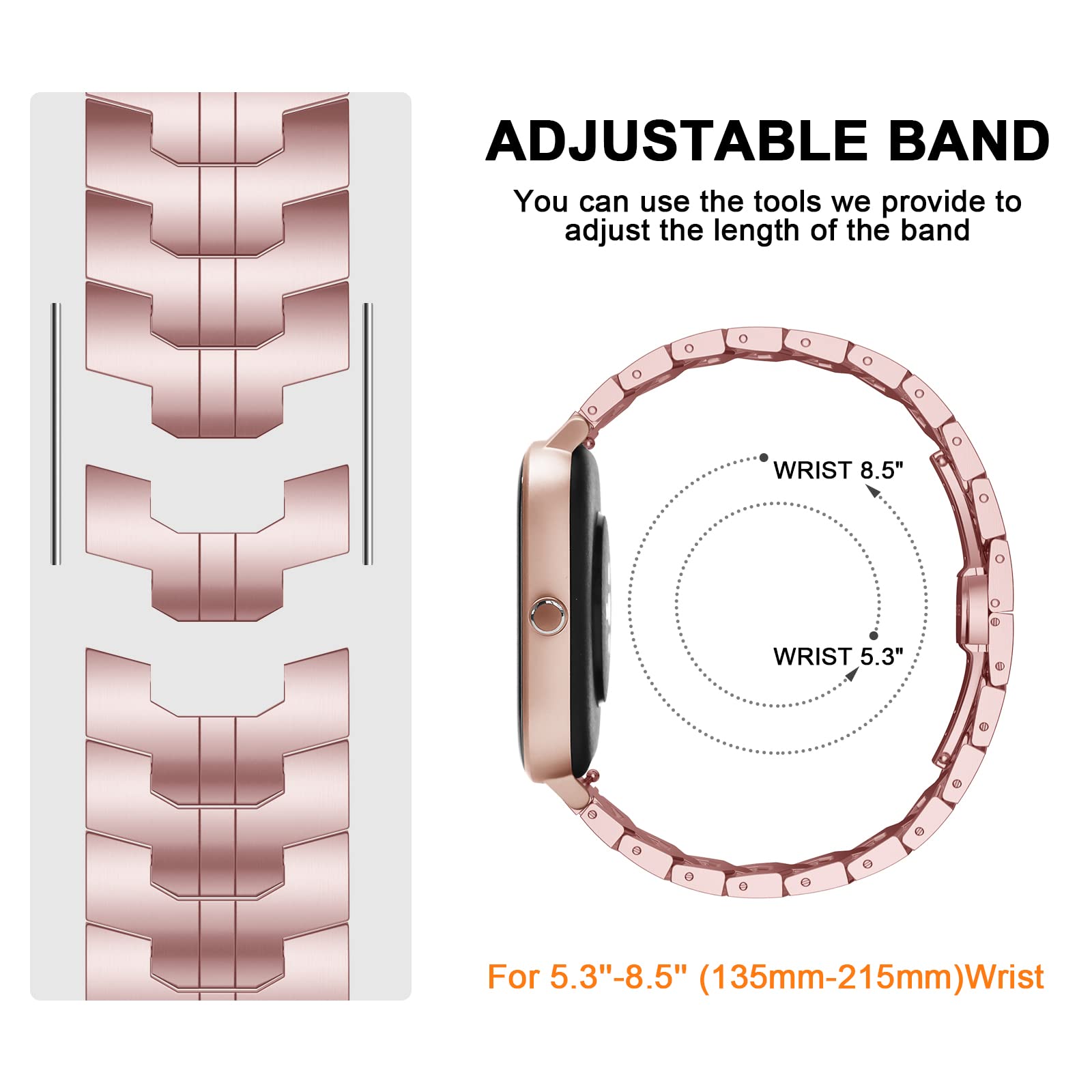 Cinturino per Amazfit GTS, 20mm Cinturino in Acciaio Inossidabile in Metallo Cinturino per Amazfit Active, Amazfit GTS 2, GTS 2 Mini, GTS 3, GTS 4, GTS 4 Mini, Amazfit Bip, Bip U Pro, Bip 3, Bip 3 Pro