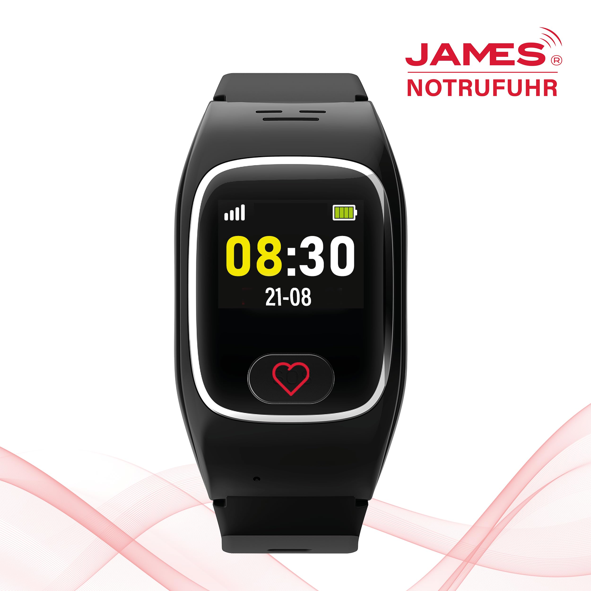 James B8 Notruf- & Sicherheitsuhr für Senioren (Schwarz) mit GPS, Sturzerkennung, SOS-Knopf, Pulsmessung & Gesundheitsfunktionen, Familien-App, lauter Alarm, inkl. SIM-Karte & 2 Gratis-Monate Tarif