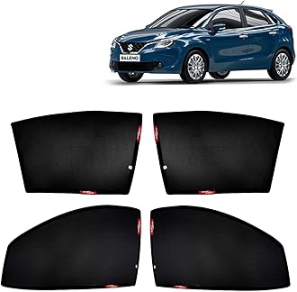 KINGSWAY Accessories Car Sun Shade Z-Black Non Magnetic Fix Type Curtains Only Compatible with Maruti Suzuki Baleno Year 2015 to 2018 All Model, Only Half Cut in Front Window, Car Curtains, Pack of 4