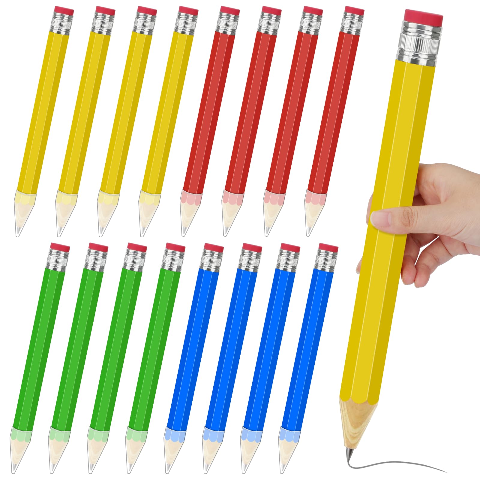 16 Pack 13.5 Inch Jumbo Wooden Pencils Multicolor Fun Giant Novelty Pencils for Gag Gifts, School Props, Birthday Parties, Decorative Use & Art