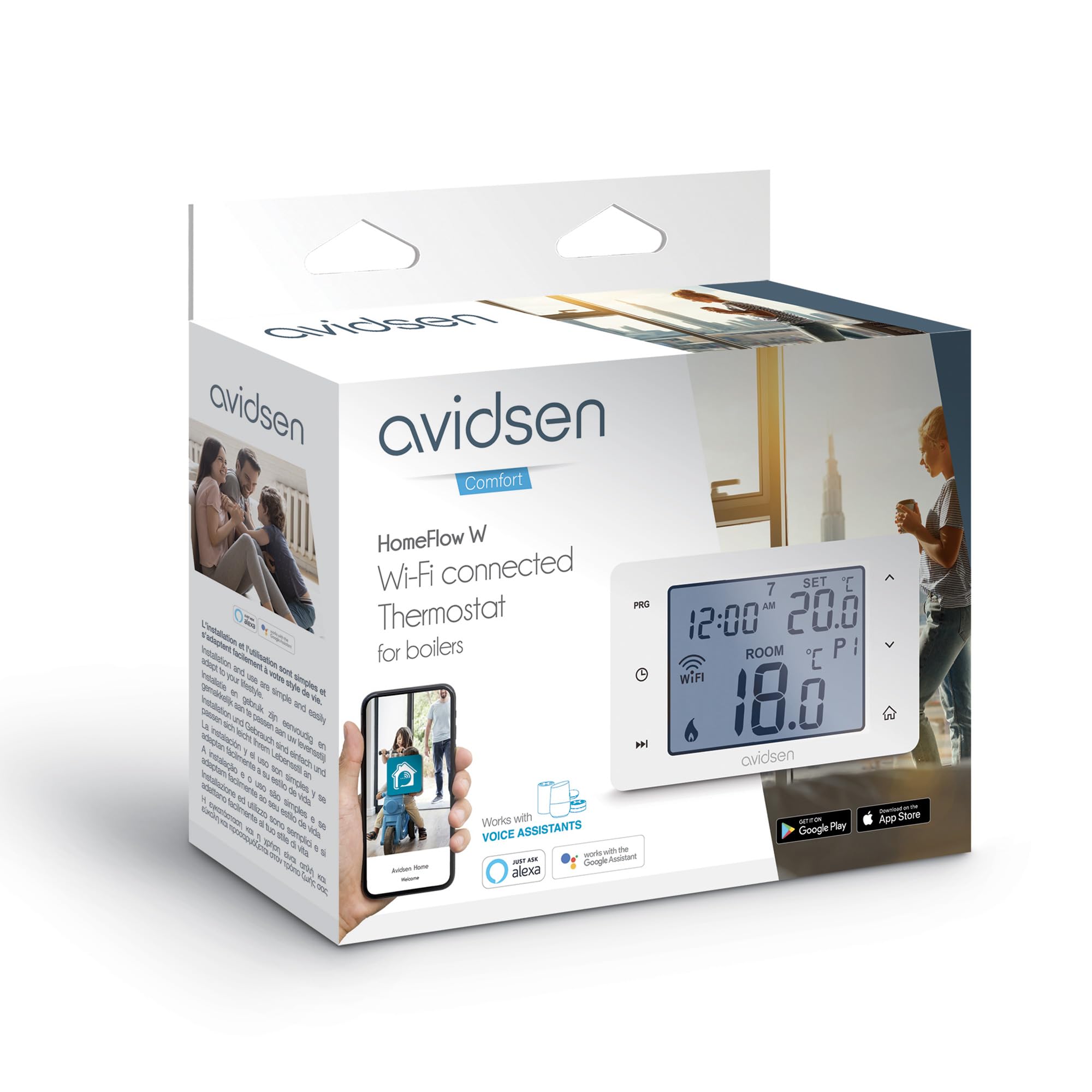 Avidsen Home Flow 127062 Termostato Wi-Fi Intelligente Programmabile, Comando Manuale E App Avidsenhome, Da Incasso A Muro, Compatibile Alexa E Google Home, Bianco
