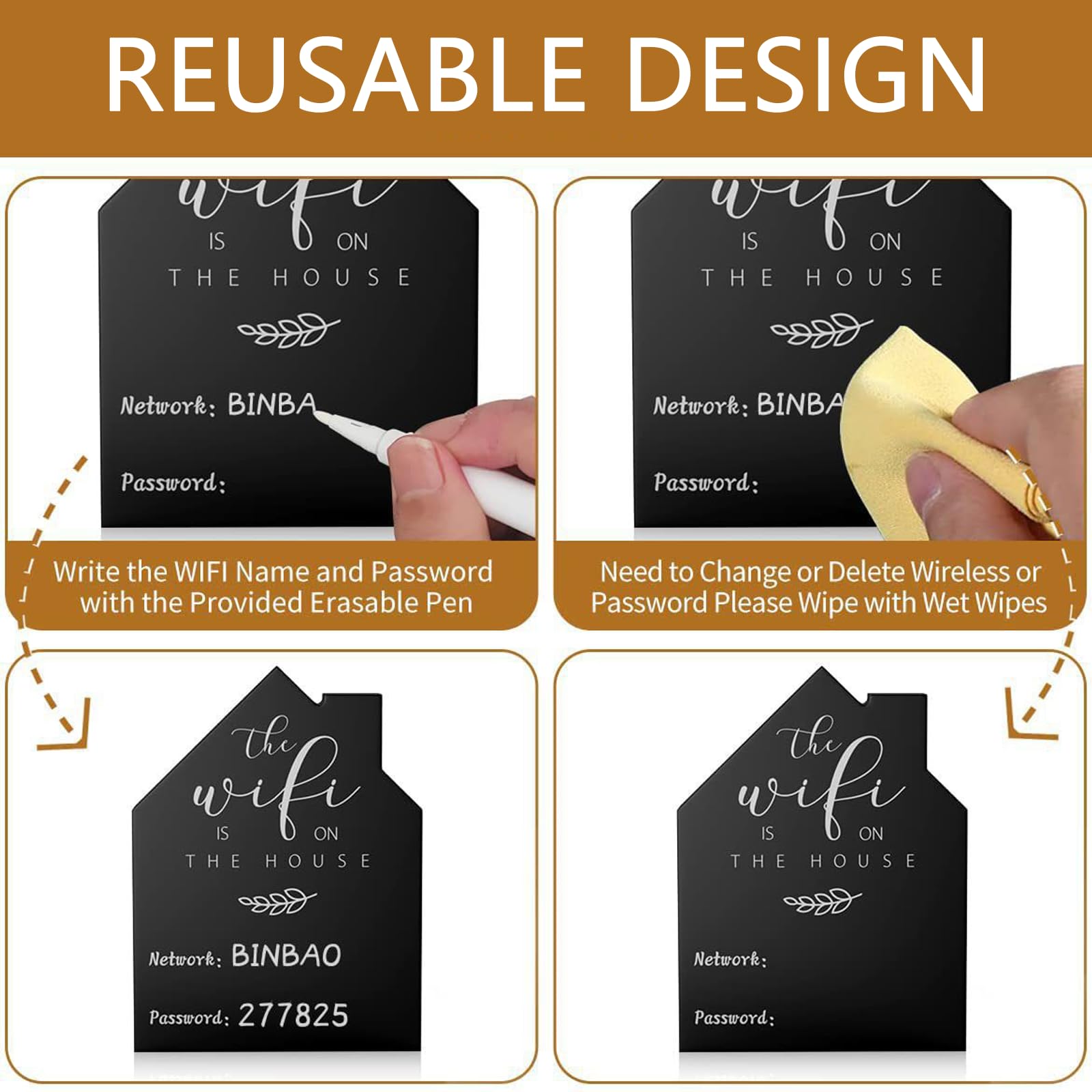 One Piece Durable WiFi Password Sign Strong Wooden Table WiFi Sign Chalkboard House Wooden Table WiFi Sign for Home,Coffee Table,Counter - Image 4