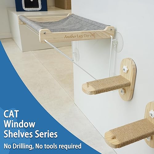 Miniatura 10 de PETKARAY Percha para ventana de gato, hamaca original para ventana, cama plegable para gato, estante de ventana interior, asiento de hamaca con
