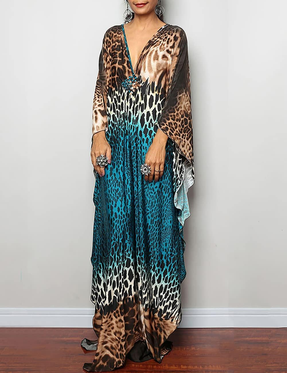 Bsubseach Women Ethnic Print Kaftan Beach Dress Plus Size Swimsuit Cover Up