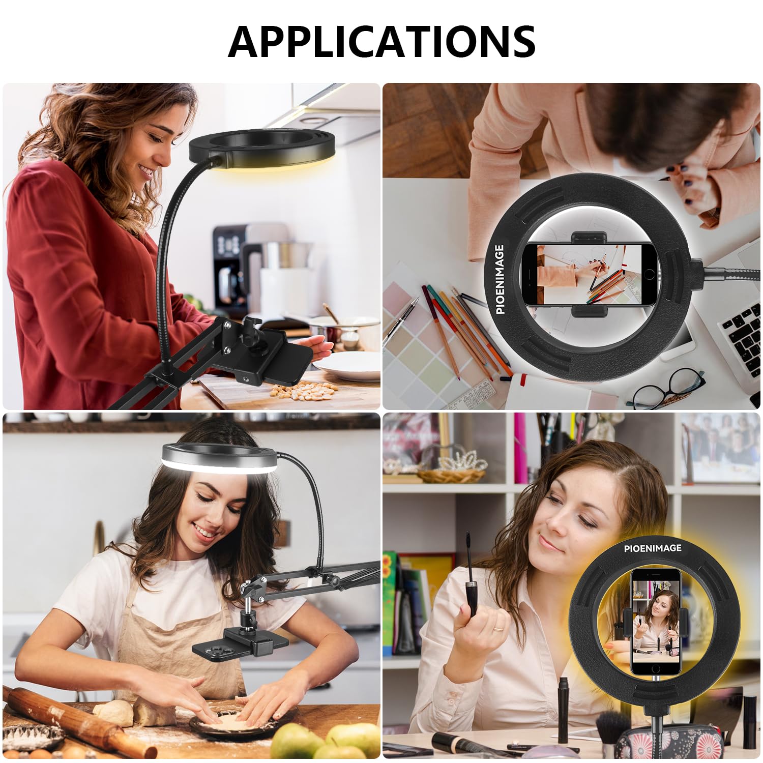 Luce ad anello LED da 15,2 cm per scrivania, supporto per fotocamera con anello luminoso e supporto per telefono, supporto per telefono con luci da studio per fotografia, registrazione