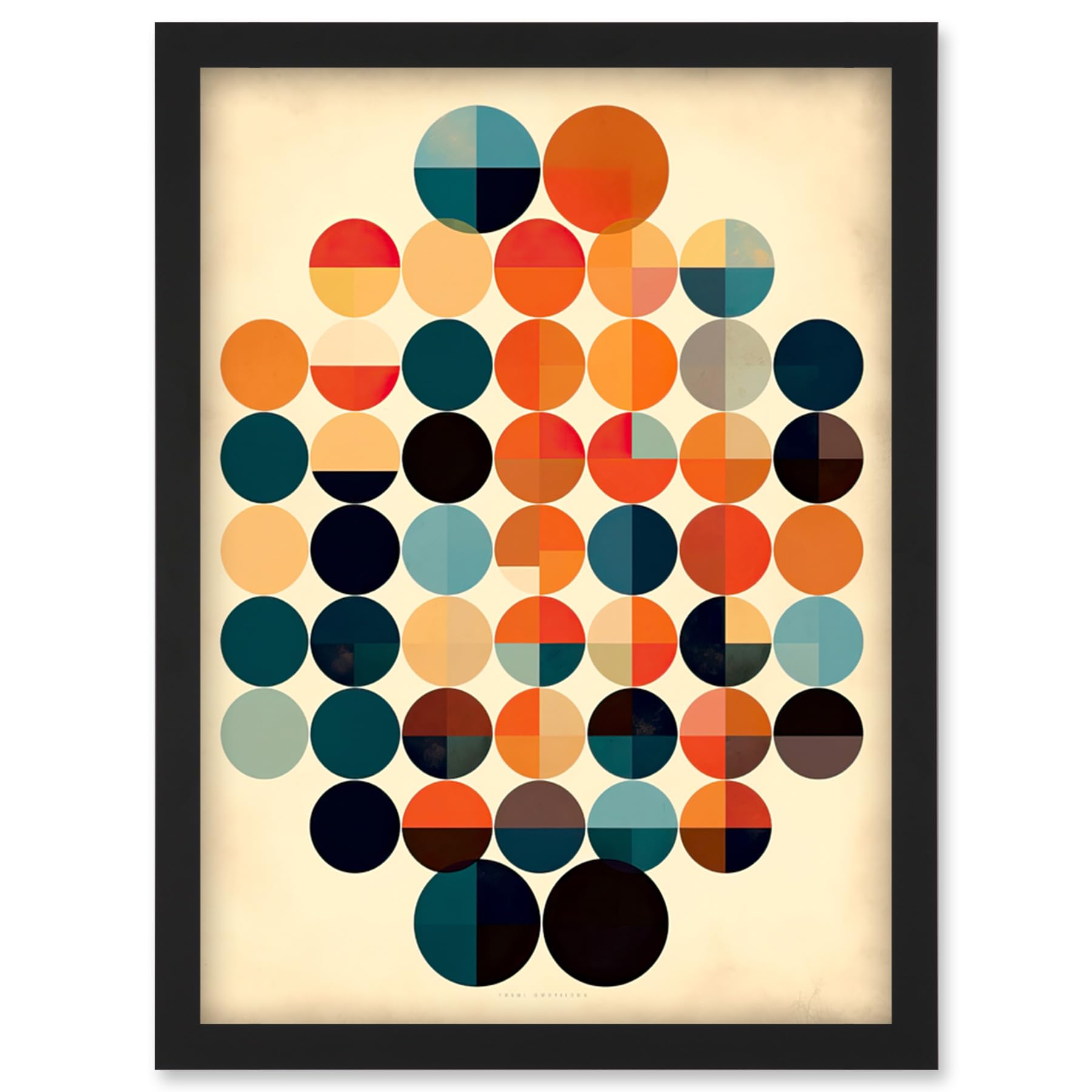 Artery8 Minimalist Bauhaus Geometric Vintage Colourful Shapes Circles Artwork Framed Wall Art Print A4