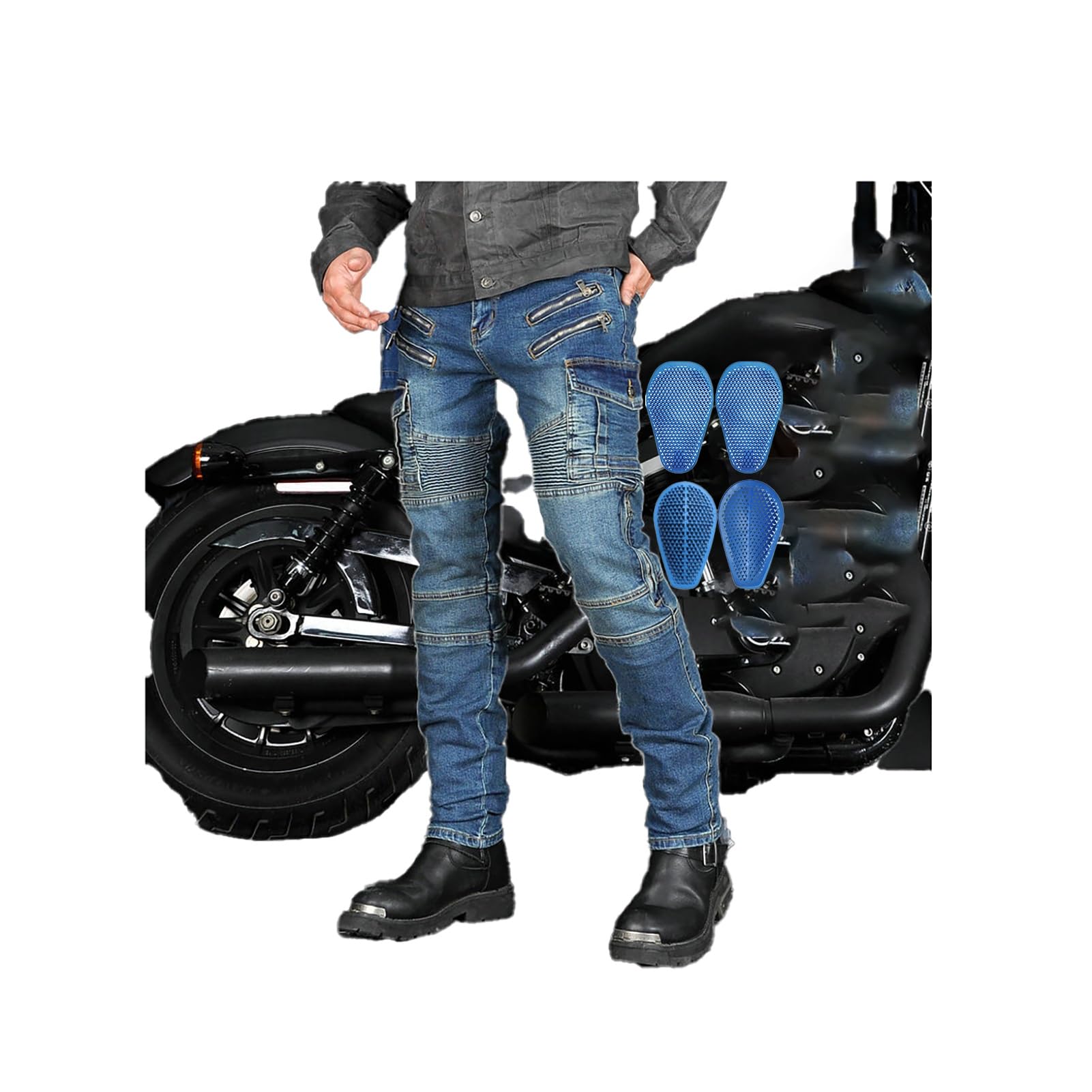Męskie spodnie motocyklowe Slim Fit Armored Biker Jeans | Z ochronnymi ochraniaczami na kolana ochraniacze bioder trwały dżins do miejskiej przygody