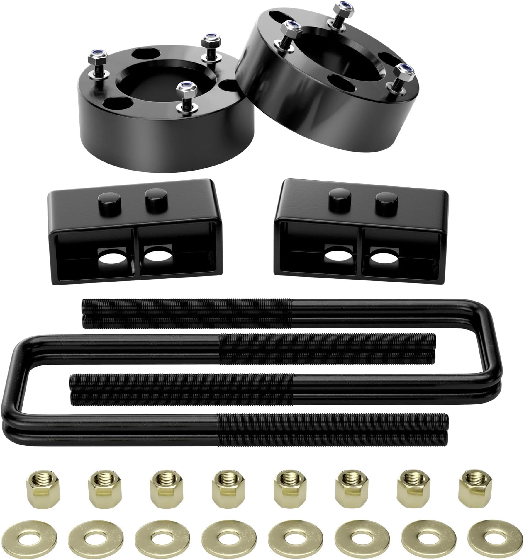 Richeer 3"F + 3"R Leveling Lift Kit for 2004-2020 F150, 3" Front Strut Spacers and 3" Rear Black Leveling Lift Block Kit Extended Square U-Bolts, 3"+3" Height for 2004-2020 F150 2WD 4WD