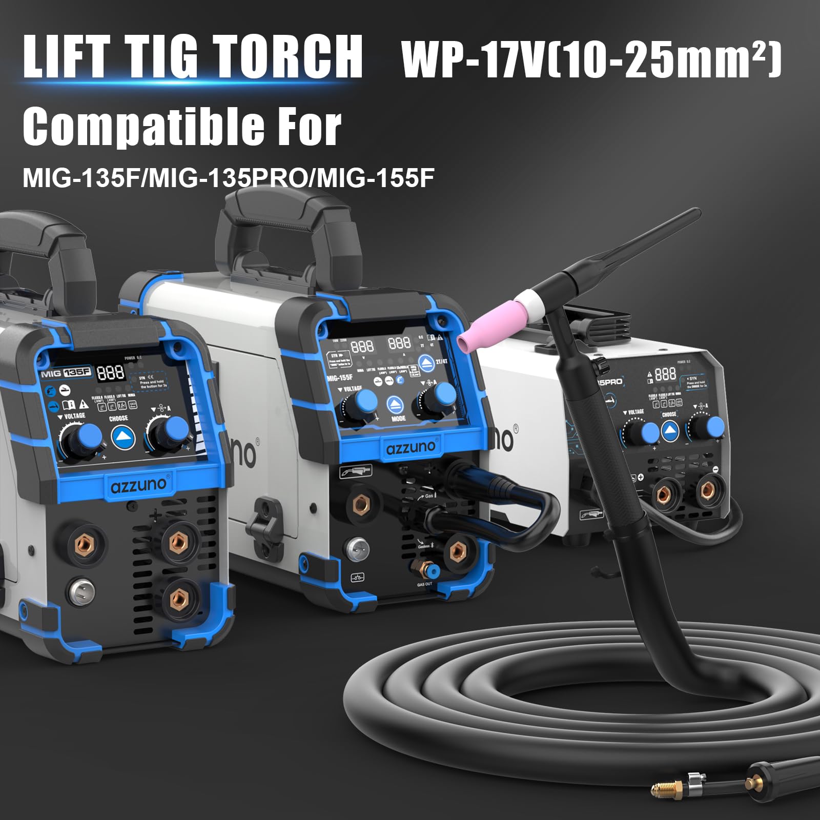 AZZUNO LIFT TIG Welding Torch, WP-17V Air-Cooled TIG Gun with 10