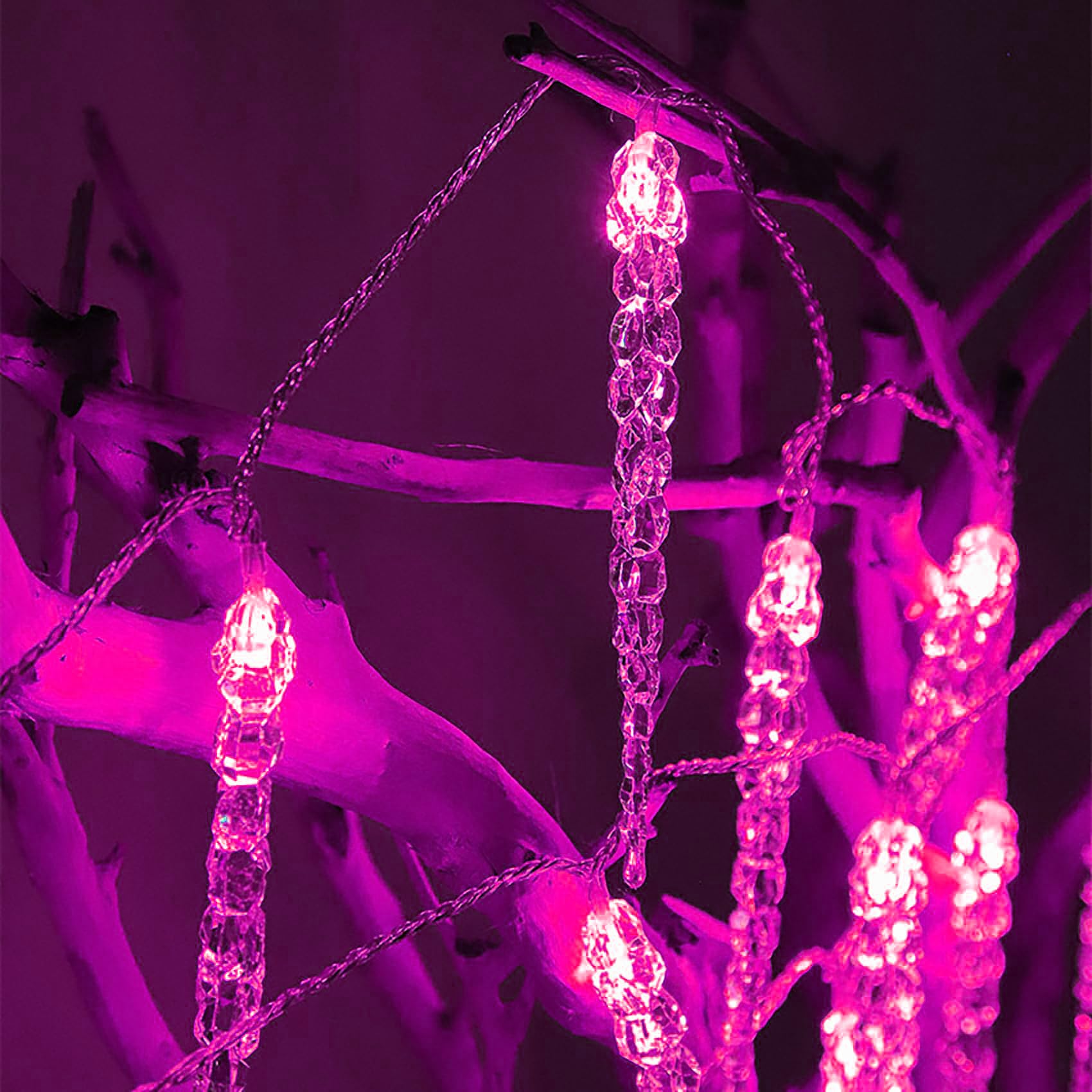 Luci a forma di ghiacciolo da esterno con telecomando, alimentate a batteria, 10M/80 LED per decorazioni invernali, natalizie, da giardino, da interno e da esterno (rosa)