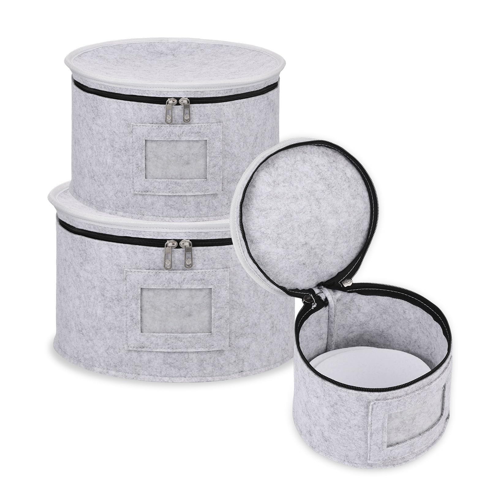 LuLobtg 3Pcs China Storage Container with Lid 7.1/8.5/10inch Felt Plate Dish Holder with 36 Divider Camping Dinnerware Organiser Dustproof Picnic Glassware Bag for Moving Transporting (3 Pcs)