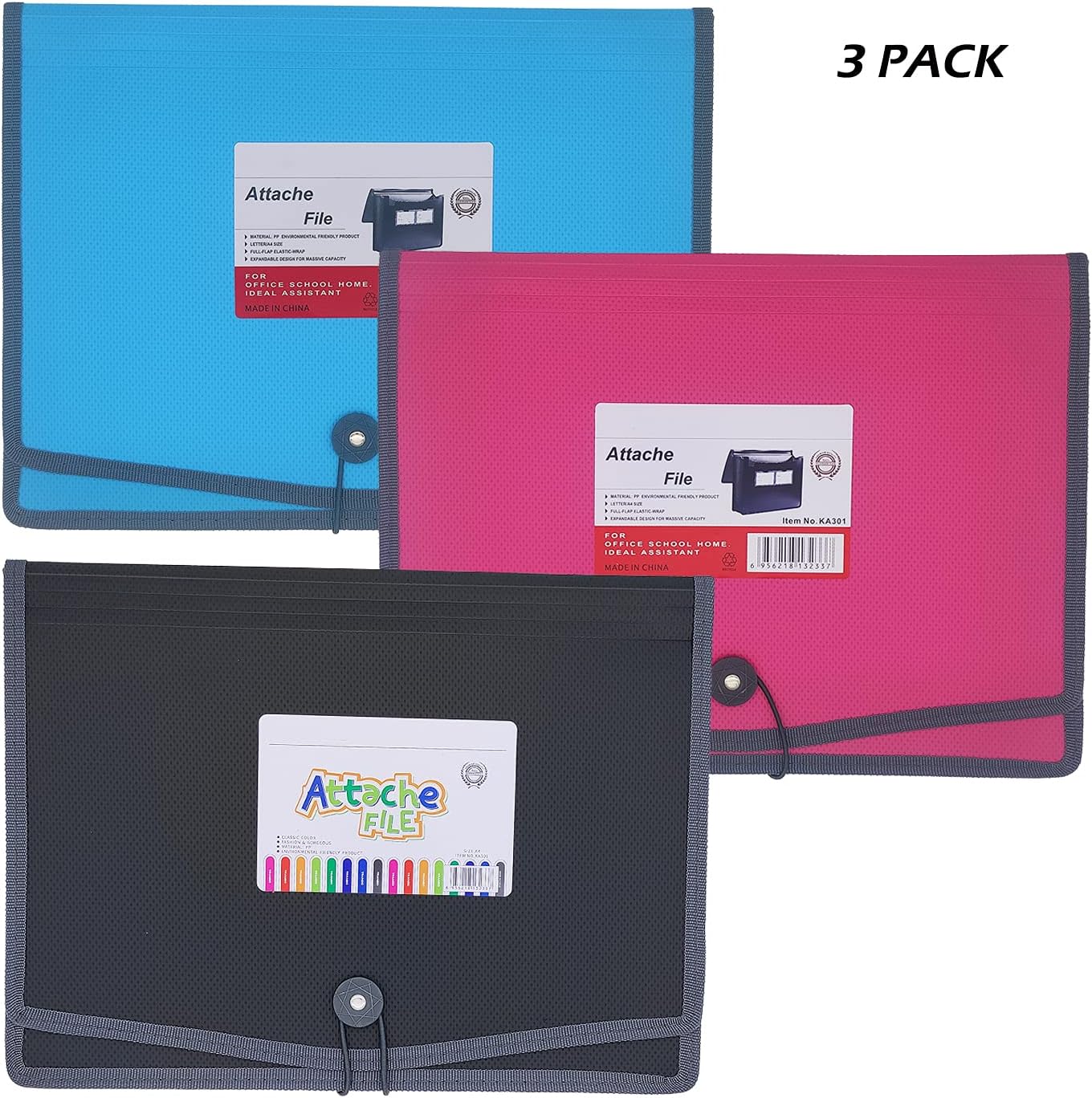 Premium Quality Plastic Expanding File Folder Document Organizer, 3.5" Expansion, A4 Letter Size for Home School Office Organization, 3 Pack image 3