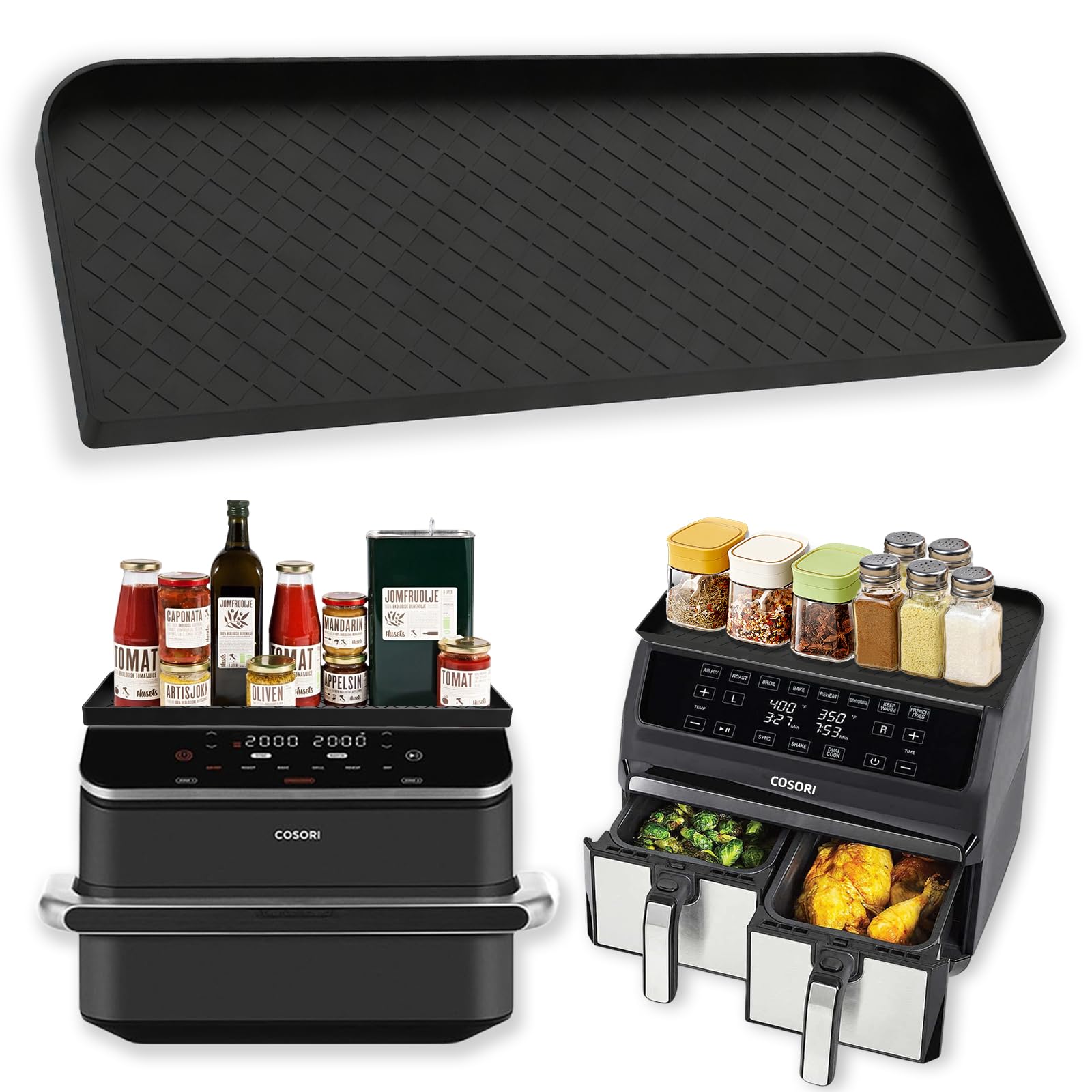 Accesorio para Freidora de Aire Cosori 10L - Bandeja de Silicona para Cosori Dual Blaze 10L y 8.5L - Reposautensilios Anticalor para Botellas y Utensilios de Cocina - Negro