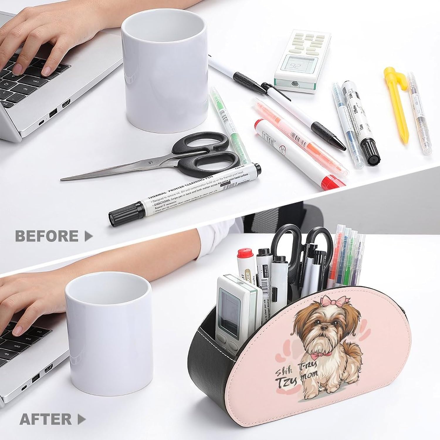 Funny Shih-Tzu-Moms Remote Control Holder PU Leather Storage Box Desktop Organizer Office Supplies image 3