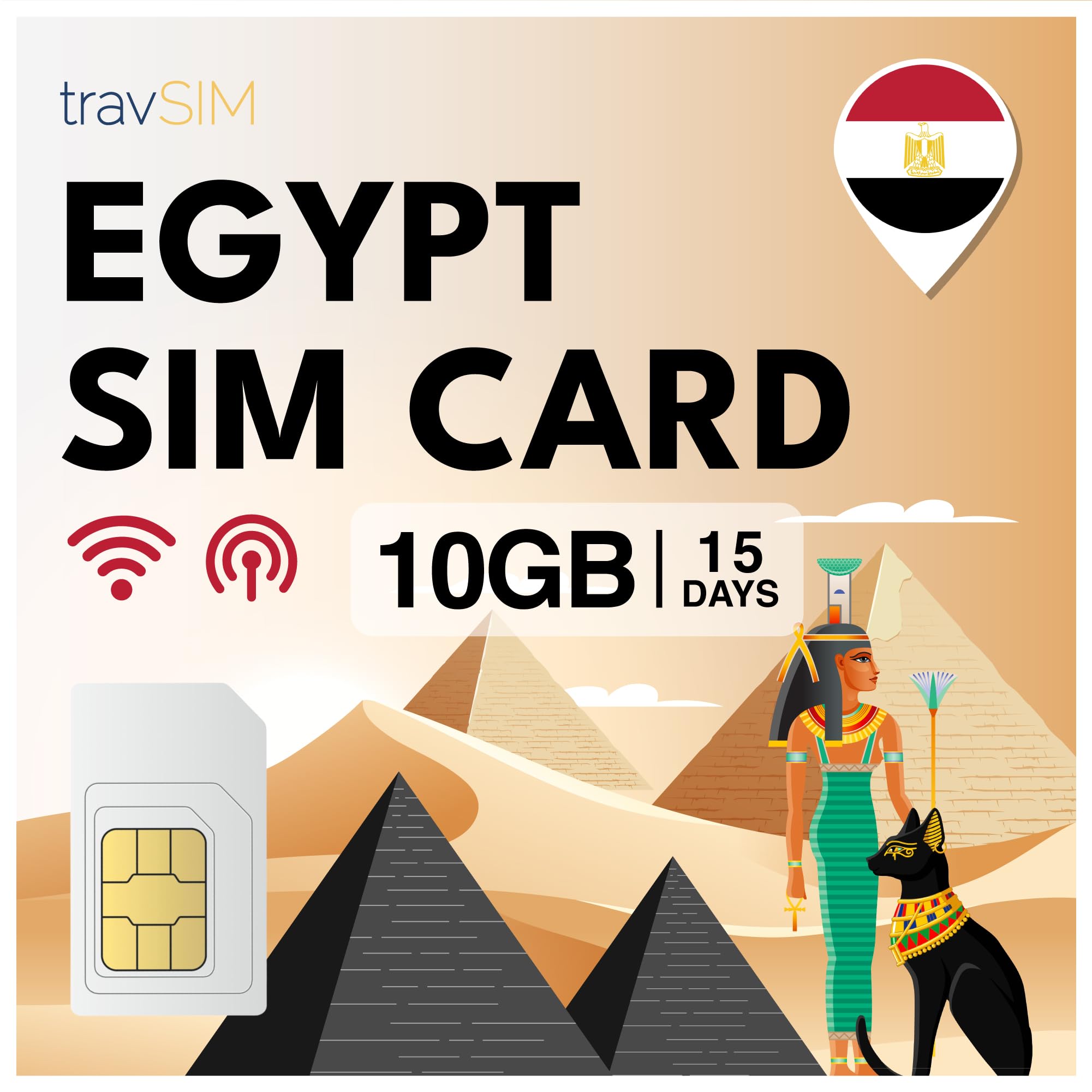 travSIM Egipska karta SIM | 10 GB danych mobilnych | dostępny hotspot | plan na karcie SIM dla Egiptu jest ważny przez 15 dni