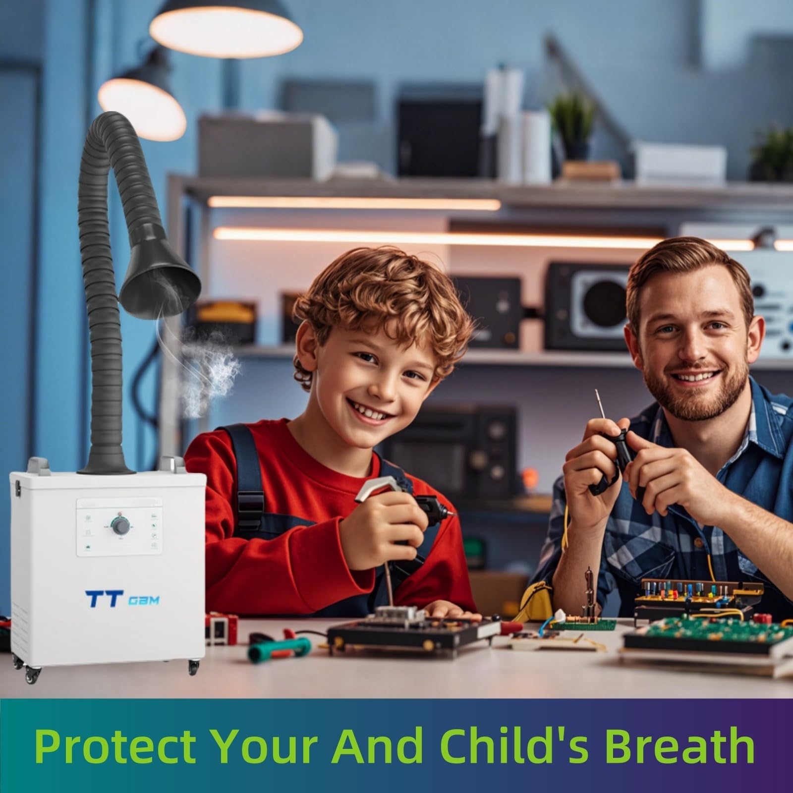 TT-1003 200W Moveable Powerful Fumes Extractor,310m³/h Strong Suction for Soldering Smoke, DTF, 3D Printing & Laser Engraving D1,S1,M1 Nail Salon 99.97% HEPA High Efficiency Filter