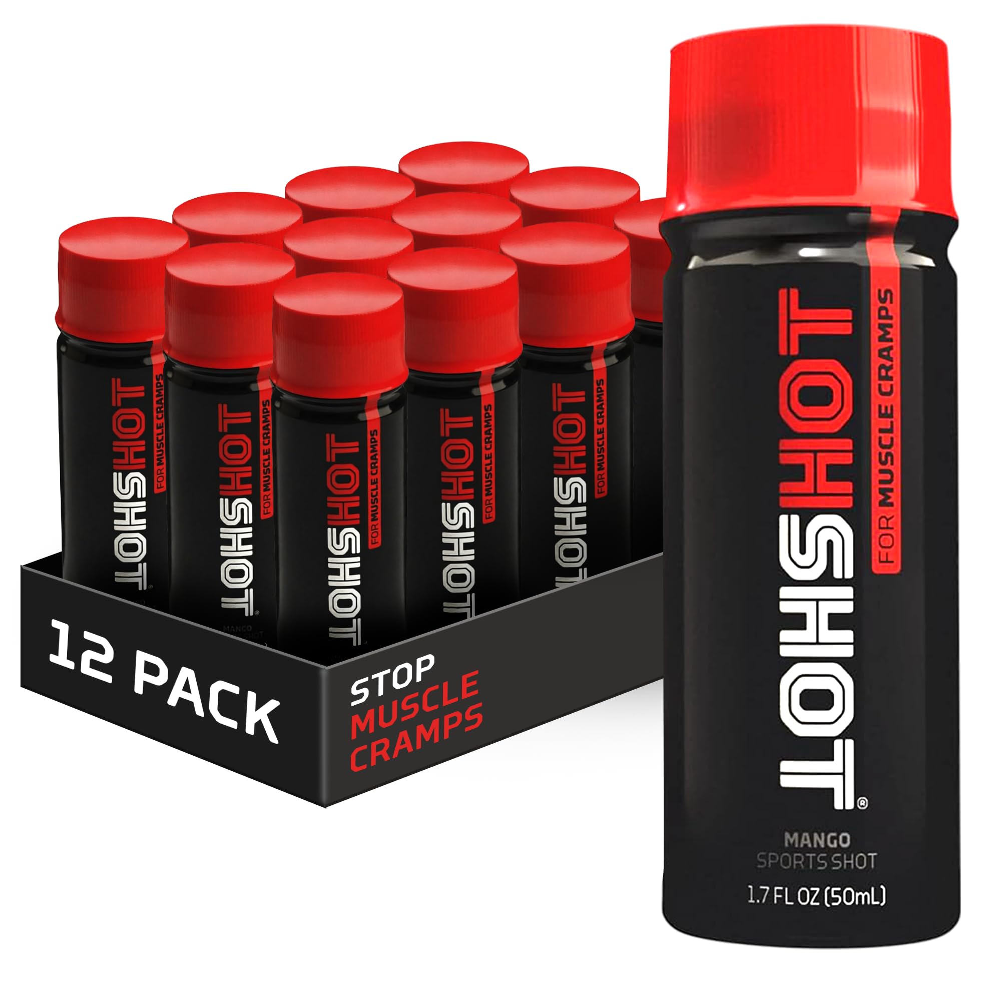 HOTSHOT 1.7 Fl Oz Pack of 12 Spicy Mango Muscle Cramp Relief Drink Shot