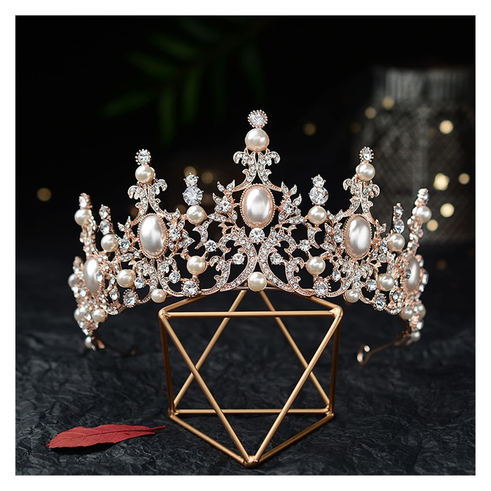 LNNSHX Barock Luxus versilbert Kristall Perle Braut Krone Tiaras Strass Festzug Diadem Stirnbänder Hochzeit Haarschmuck Geschenk Tiara (Metallfarbe: Silber)