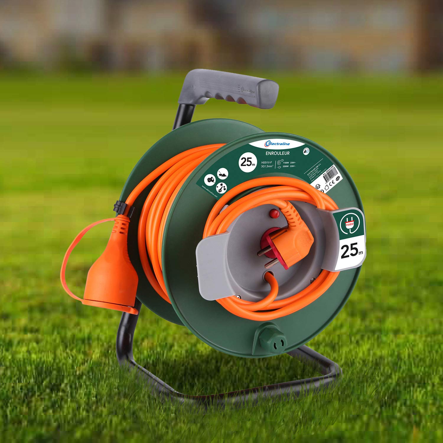 Electraline Jardín 20866149F - Prolunga 25 m, con avvolgicavo 16 A, sezione 3G, 1,5 mm², colore: arancione/verde