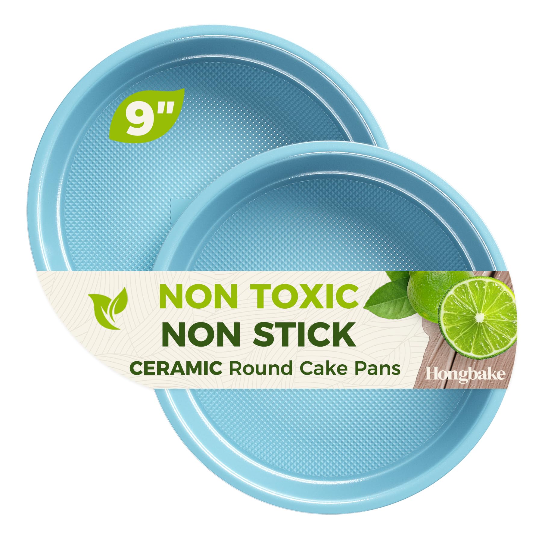 HONGBAKE Ceramic 9 Inch Round Cake Pan Set of 2