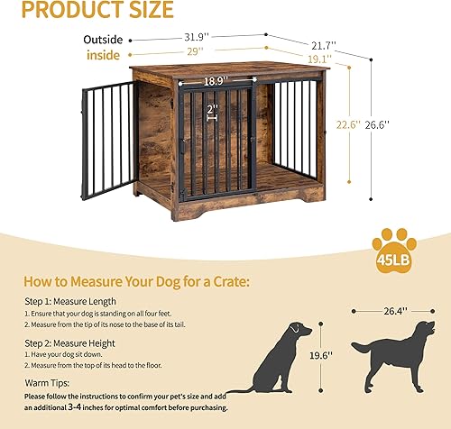 Miniatura 2 de Mueble de jaula para perros de 31.9 pulgadas con puerta de granero, perrera resistente para interiores con 2 puertas, mesa auxiliar de madera para