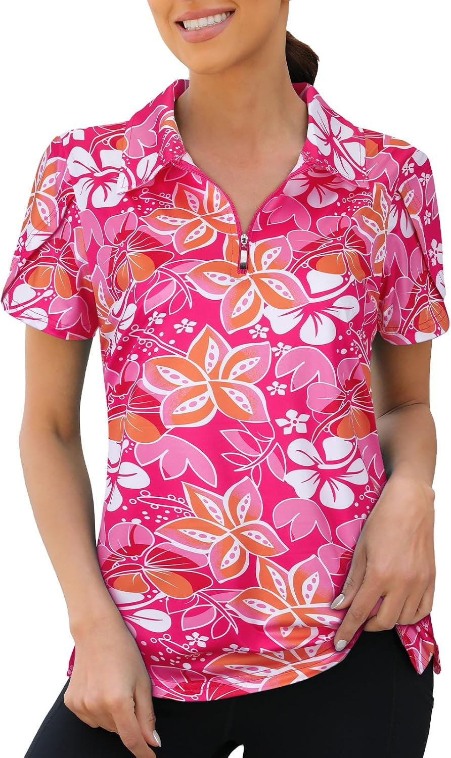 Viracy Womens Golf Polo Shirts 1/4 Zip Up Overlap Short Sleeve Quick Dry Workout Tops