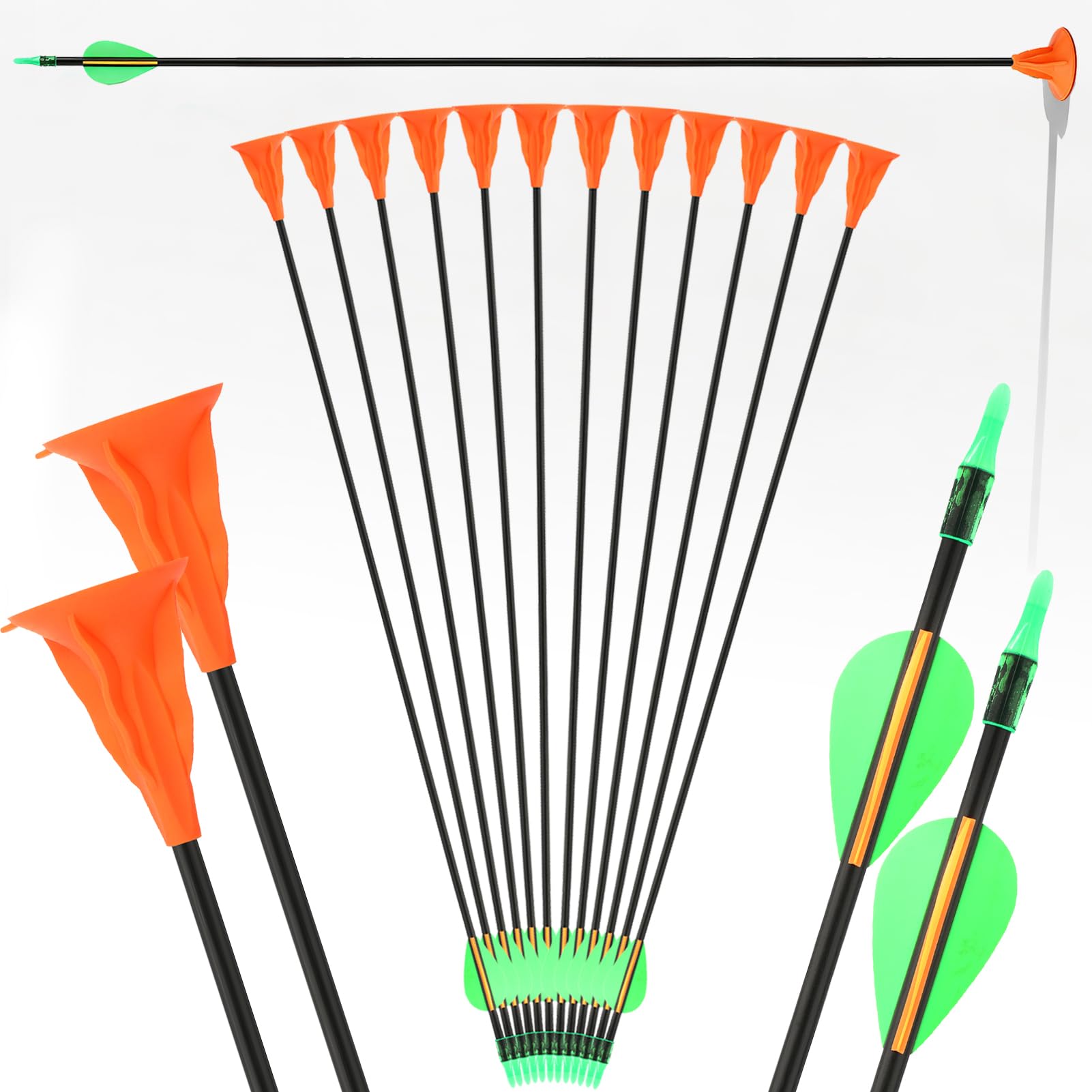 ZSHJGJR 6/12pcs Fiberglass Arrows with Suction Cup Youth Game Arrows Safe Arrow for Recurve Bow Sucker Arrow for Beginner Youth (Orange, 6pcs)