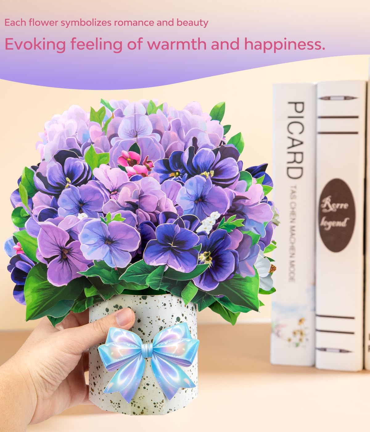 Violet Pop-Up Card, 3D Flower Bouquet Greeting with Envelope and Notecard, for Birthdays Mother’s Day, Weddings - Image 4