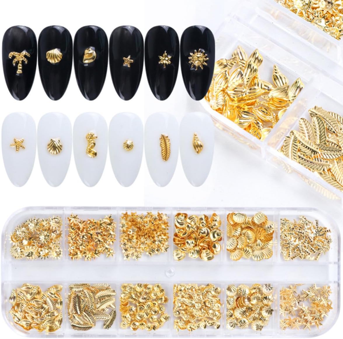 Gold Metal Nail Studs for DIY Nail Art and Themed Decorations