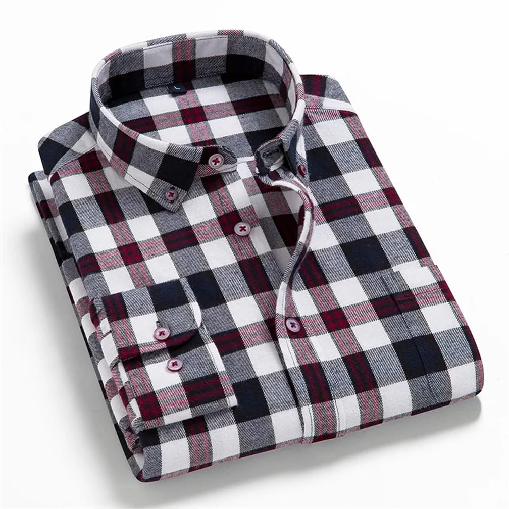 Adhdyuud Camisas de cuadros suaves para hombre, estilo casual, ajuste regular, franela de algodón, manga larga, camisa de vestir a cuadros