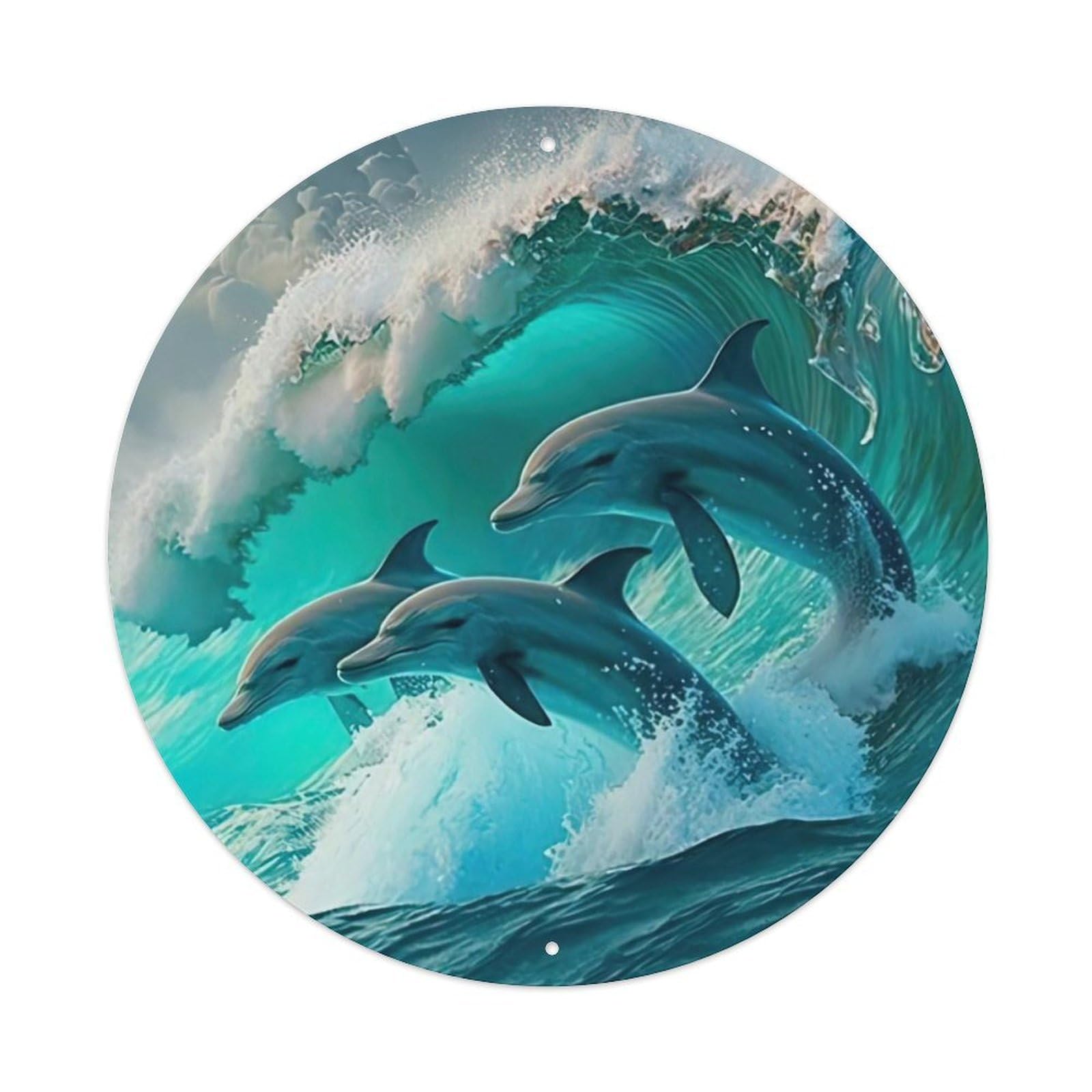 Animals Artwork Three Jumping Dolphins Vintage Metal Tin Sign Plaque Wall Decor for Cafe, Club Bar, Office, Garden Metal Poster 8x8Inch